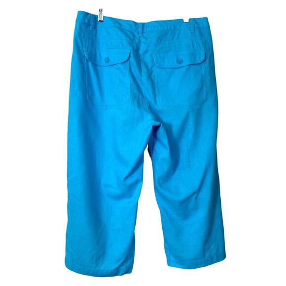 Christopher & Banks Cropped Pants Turquoise Blue Linen Blend Women's Size 14 - Picture 2 of 7